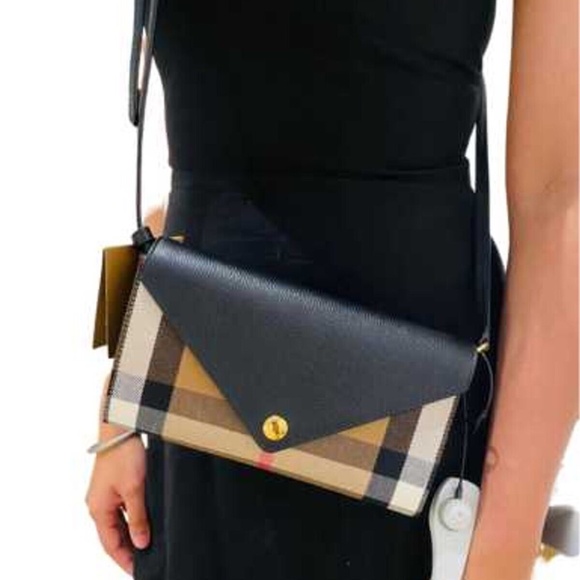 NWT BURBERRY HANNAH COCA HOUSE CHECK DERBY LEATHER CROSSBODY WALLET BAG CLUTH - Picture 2 of 10